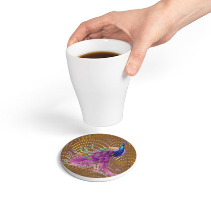 Art Deco Peacock Mustard Ceramic Coaster