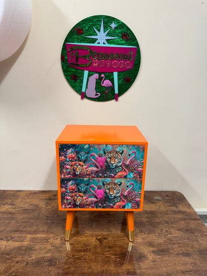 Jewel Leopard Orange  , two drawer square table