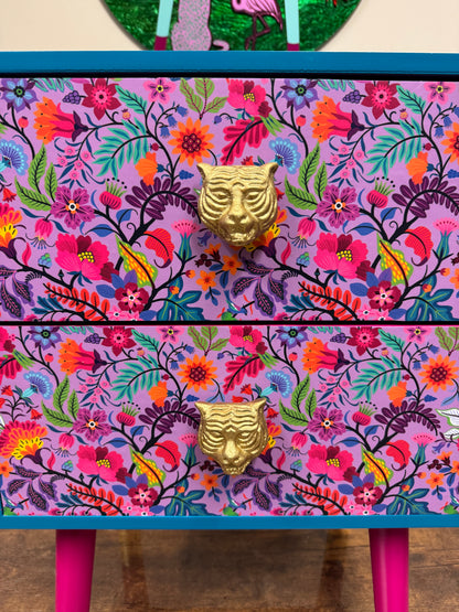 Lilac , Teal and Pink wildflower square table
