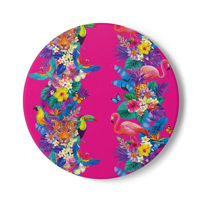 Colourful Jungle Hot Pink Ceramic Coaster