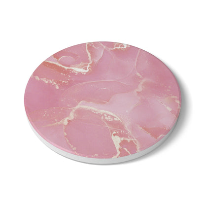 Dusky Pink Marble Effect Ceramic Coaster