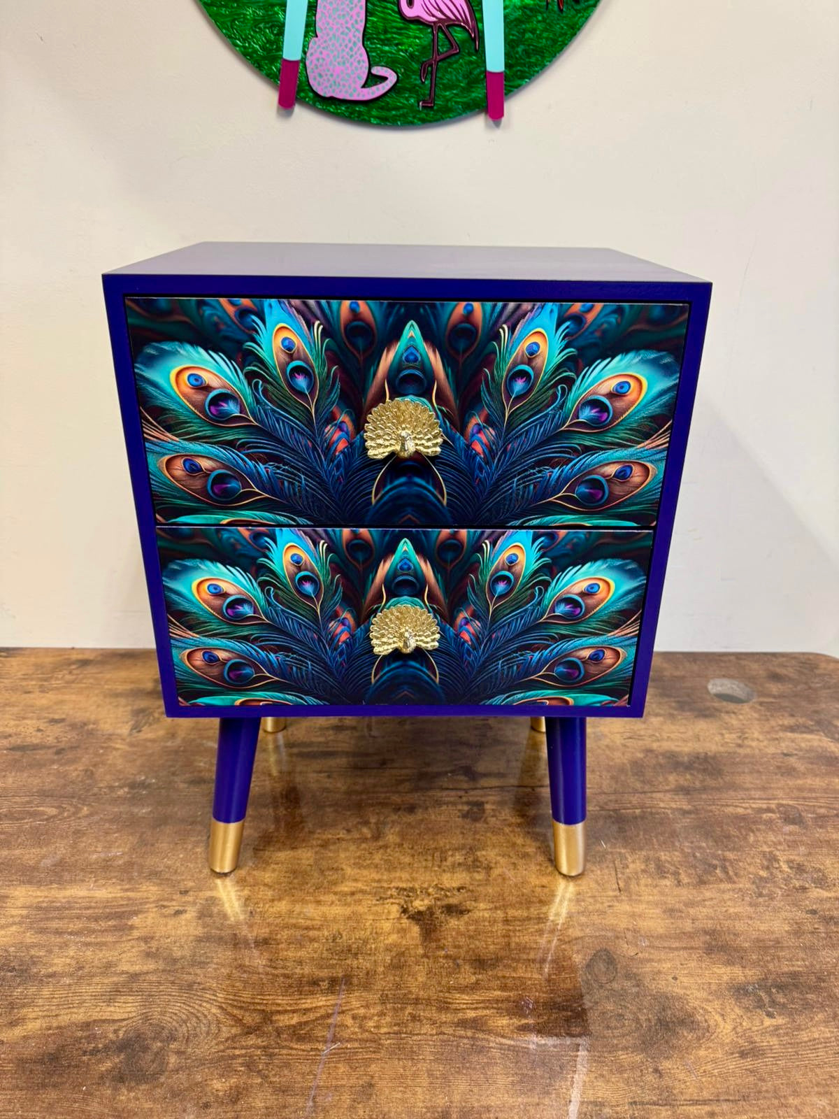 Peacock art deco square table , two drawer