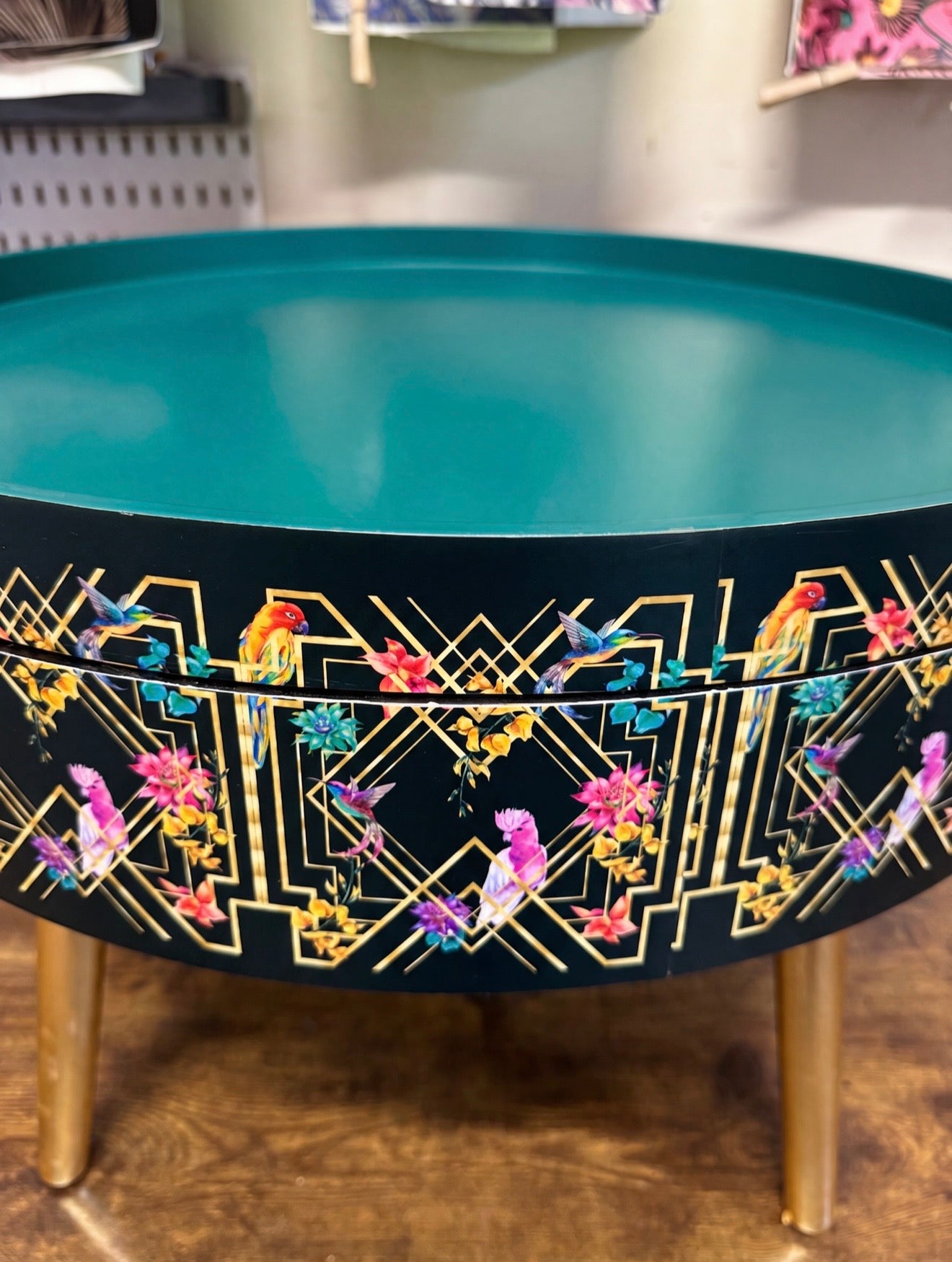 Art Deco Birds coffee table pine top