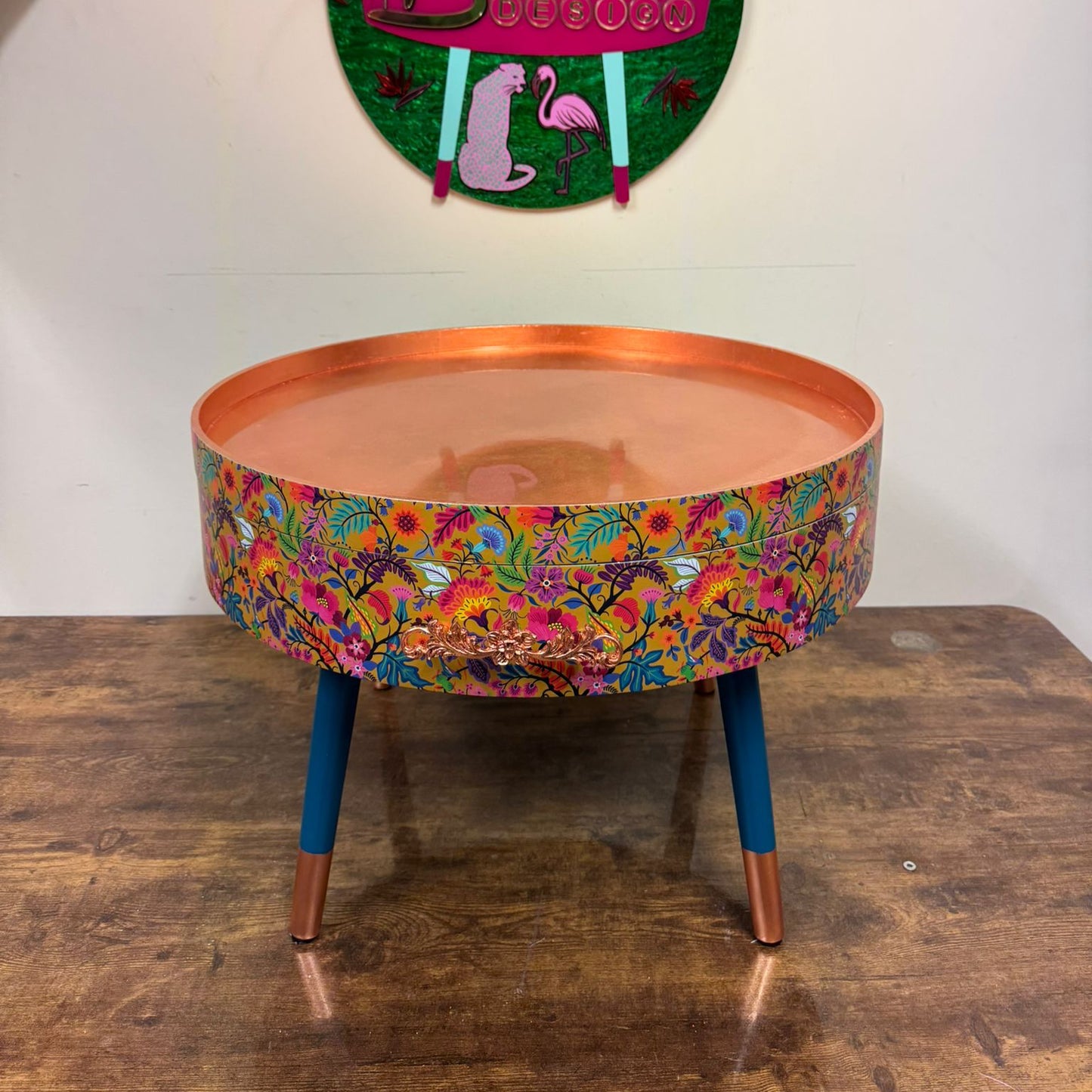 Mustard wildflower coffee table copper leaf