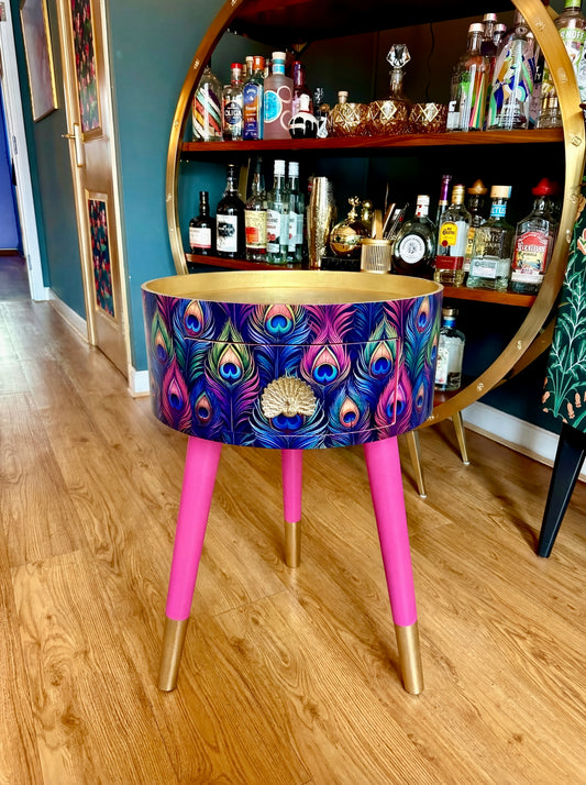 Colourful Peacock with gold and pink