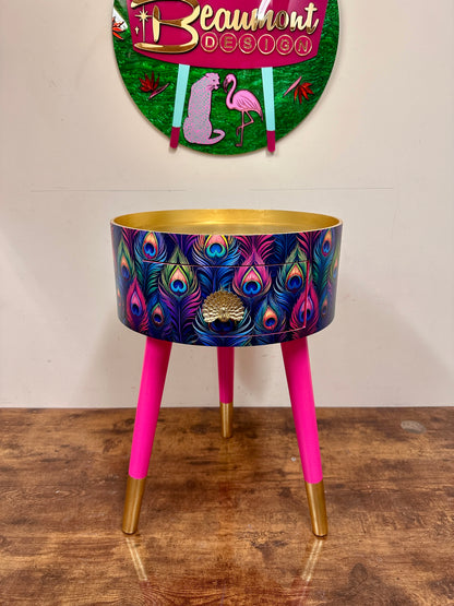 Colourful peacock table with gold leaf