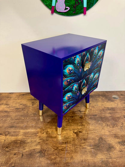 Peacock art deco square table , two drawer