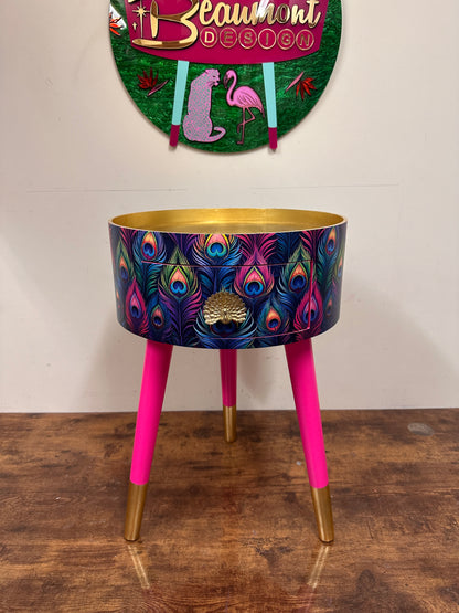 Colourful peacock table with gold leaf