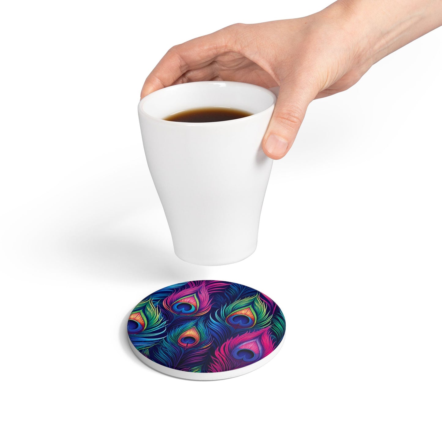 Colourful Peacock Ceramic Coaster