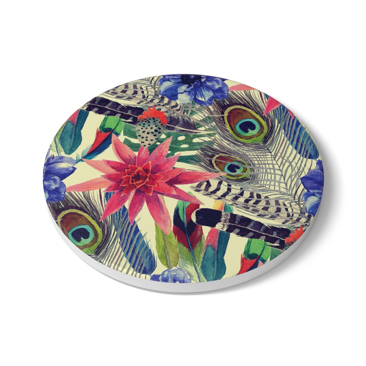 Leaves in Jungle - Cream Ceramic Coaster