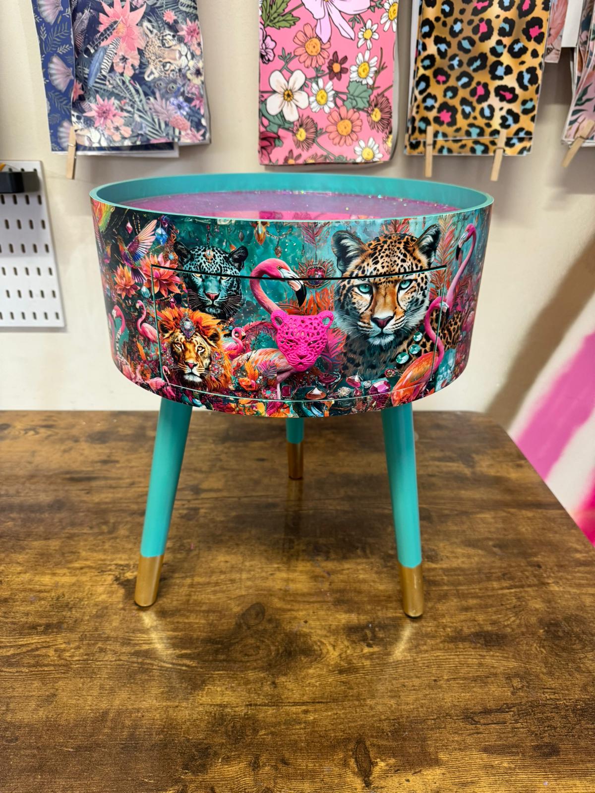 Jewel Leopard turquoise with pink iridescent glitter