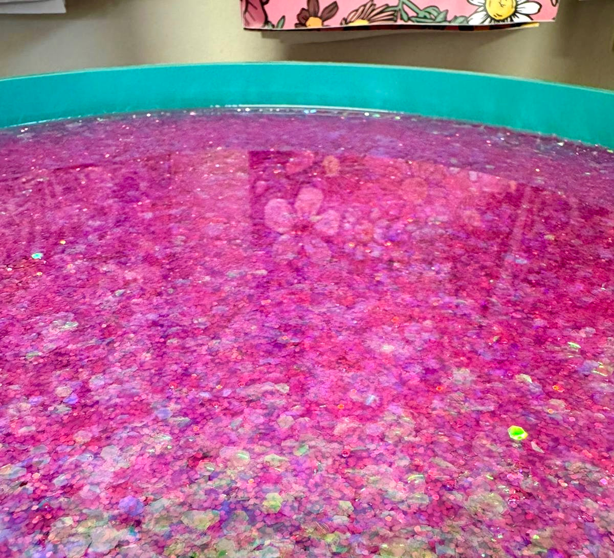 Jewel Leopard turquoise with pink iridescent glitter