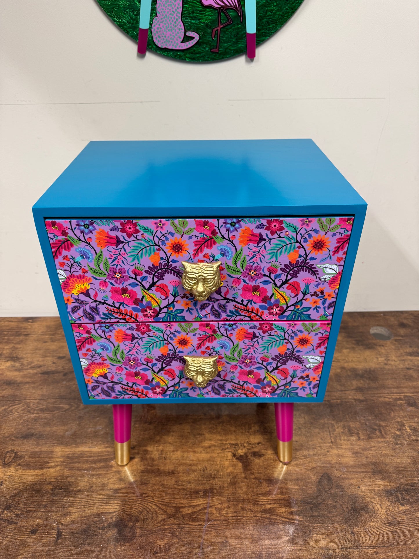 Lilac , Teal and Pink wildflower square table