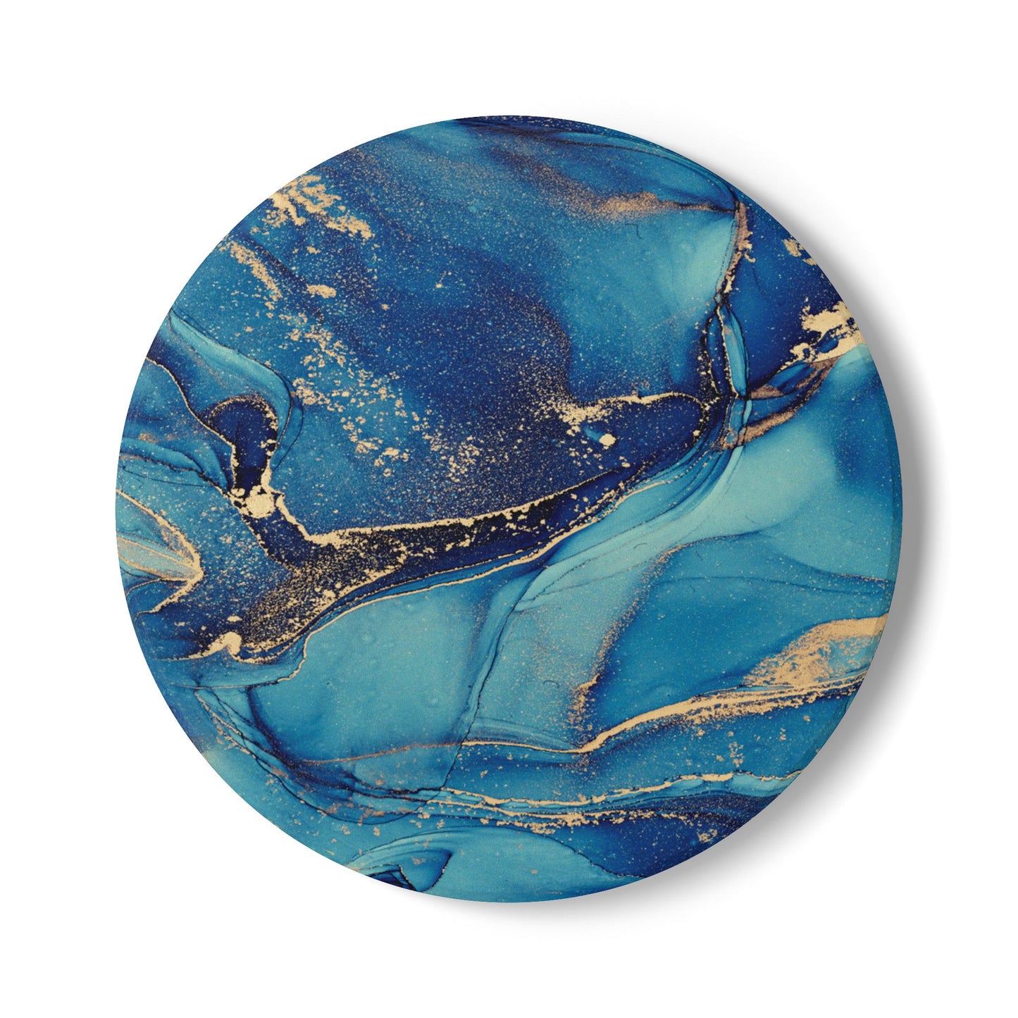 Blue and Gold Marble Effect Ceramic Coaster