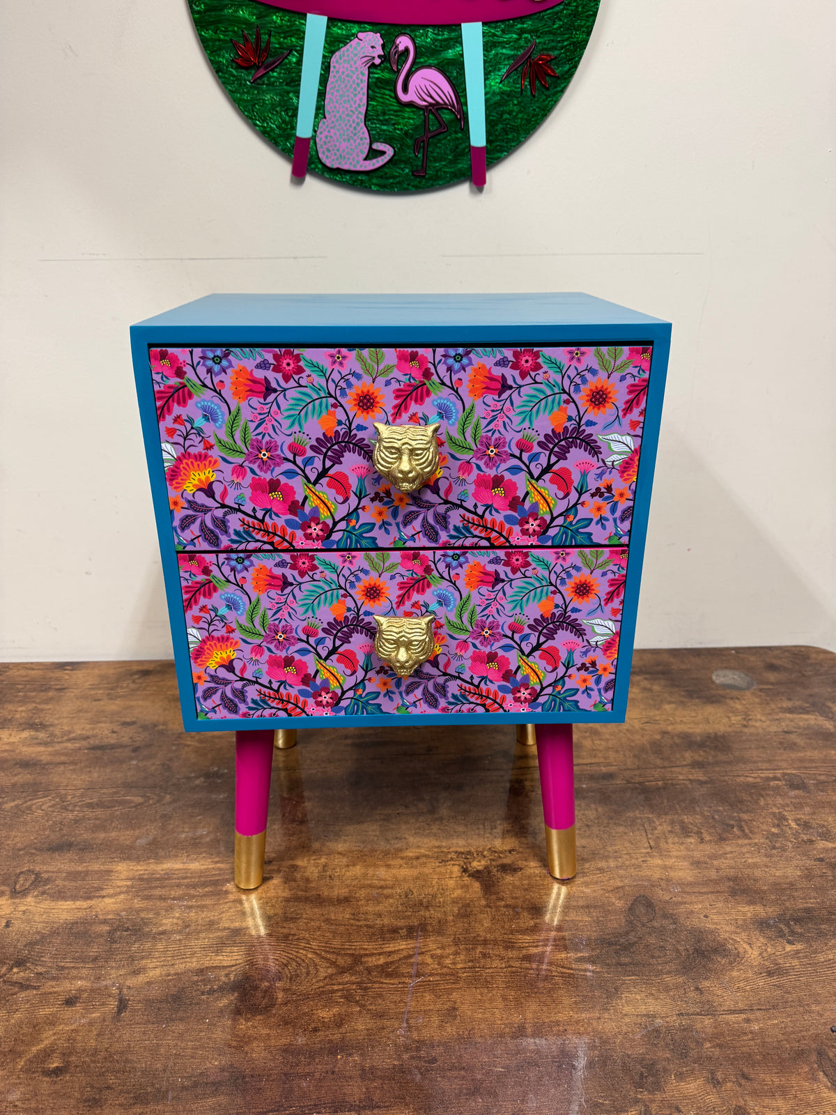 Lilac , Teal and Pink wildflower square table