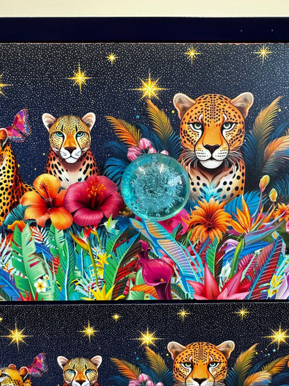 Rio Cheetah Square table Navy blue and hot pink