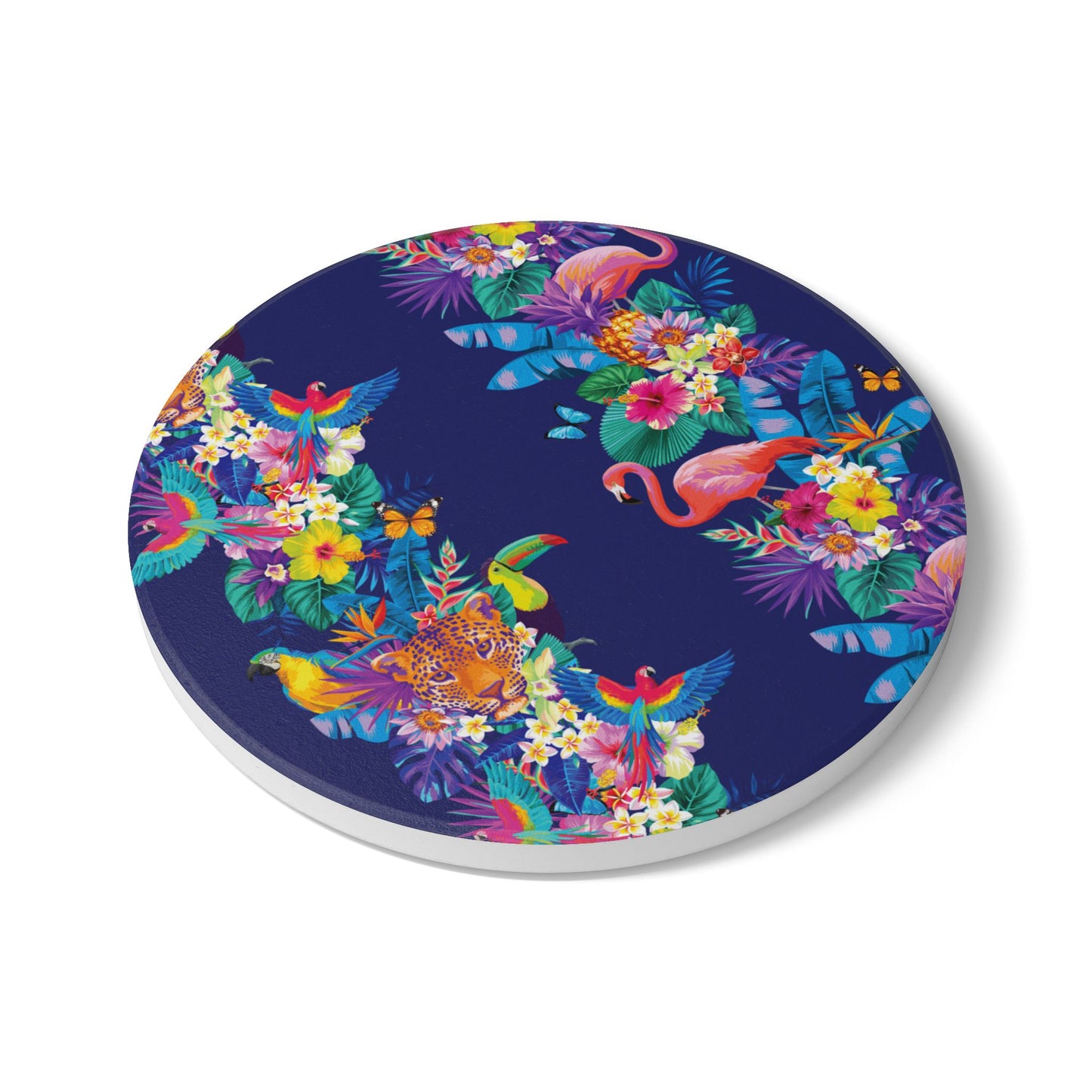 Colourful Jungle Navy Ceramic Coaster