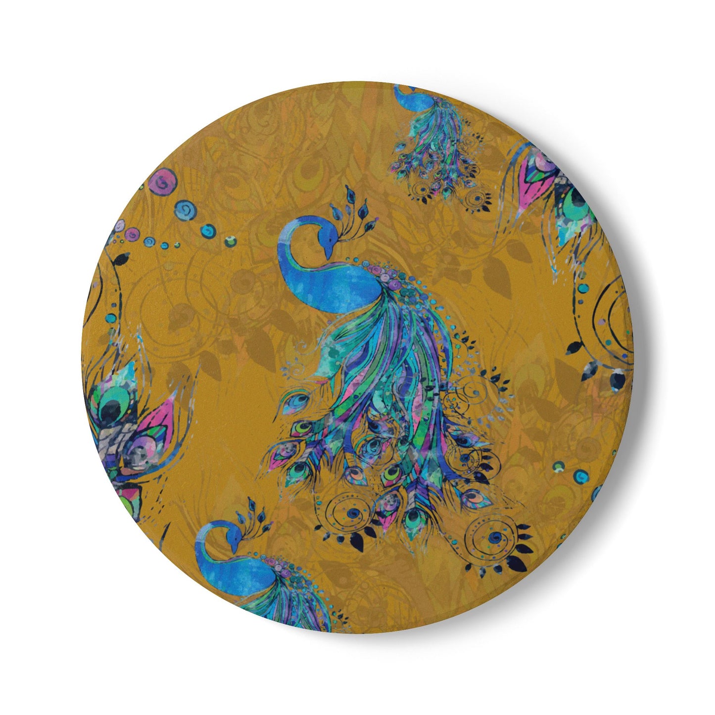 Painted Peacock Mustard Ceramic Coaster