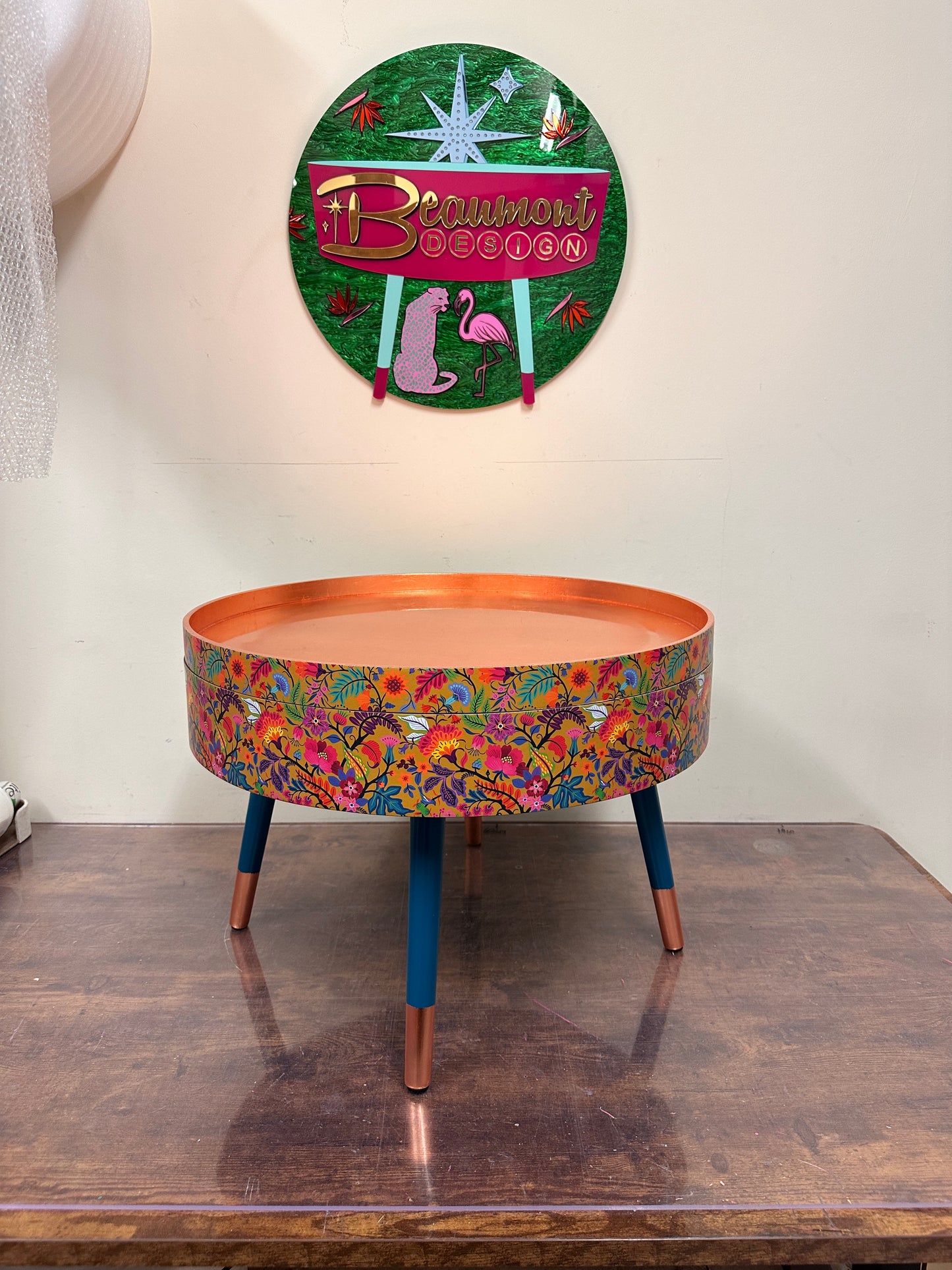 Mustard wildflower coffee table copper leaf