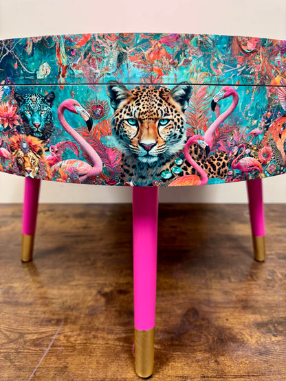 Round coffee table jewel leopard glitter