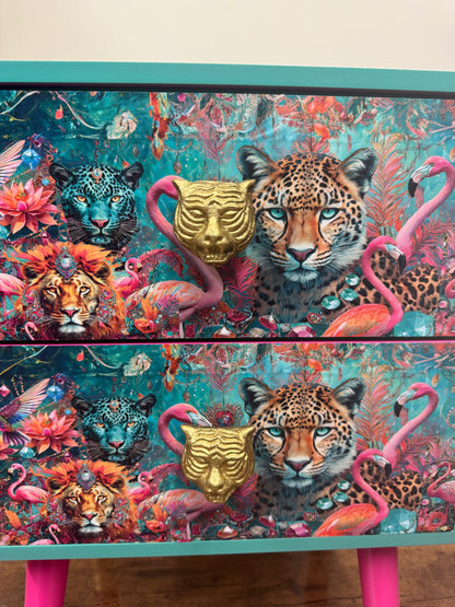 Jewel Leopard Square Table Pink and Mint