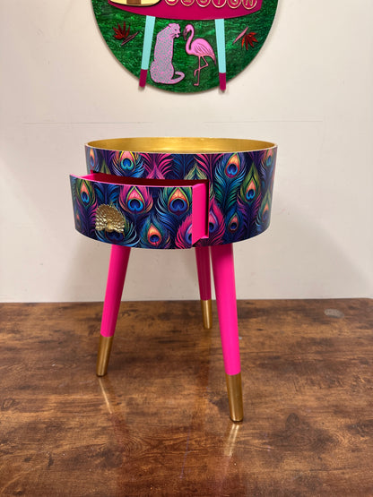 Colourful peacock table with gold leaf