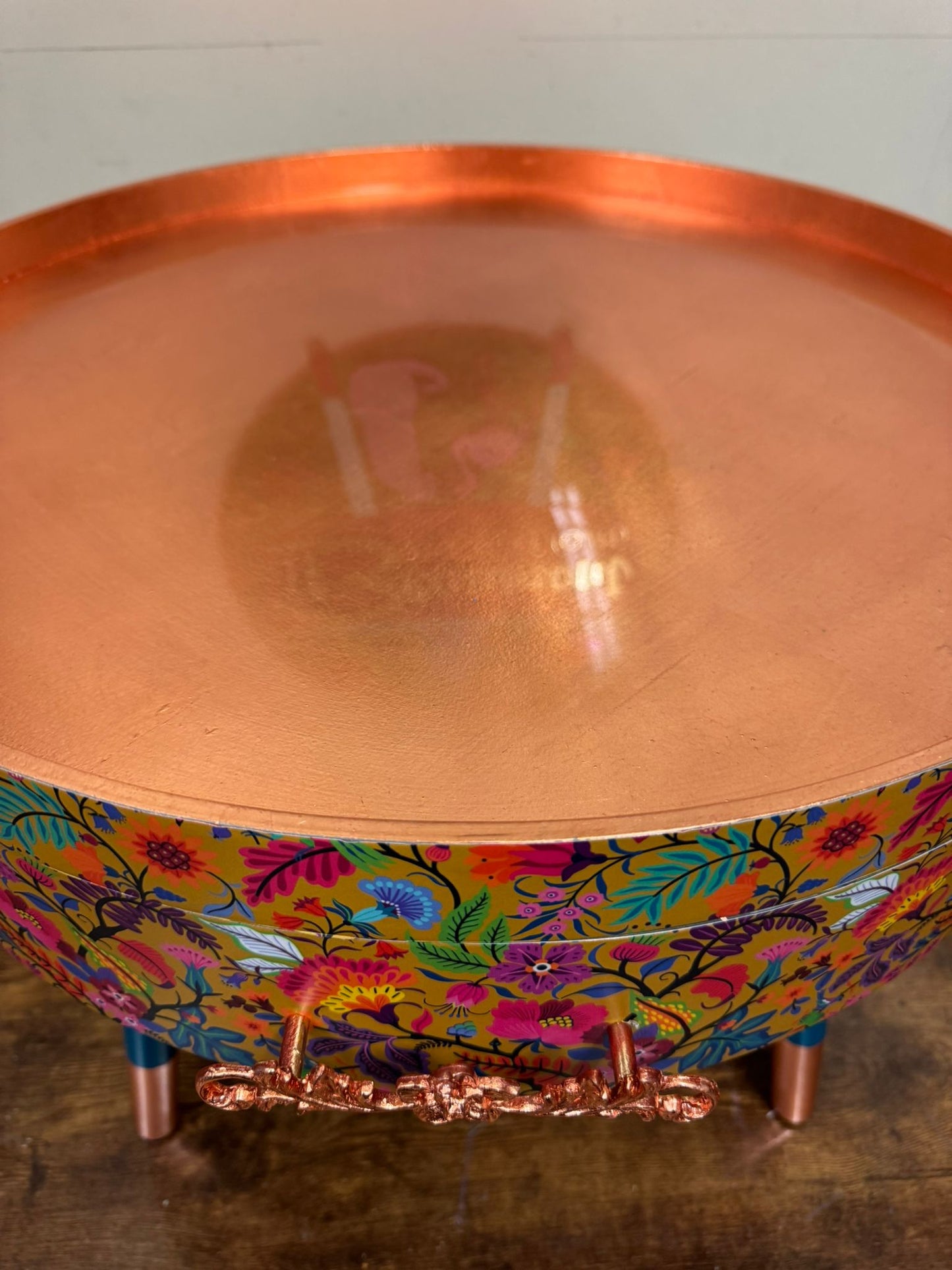 Mustard wildflower coffee table copper leaf