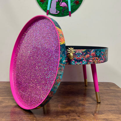 Round coffee table jewel leopard glitter