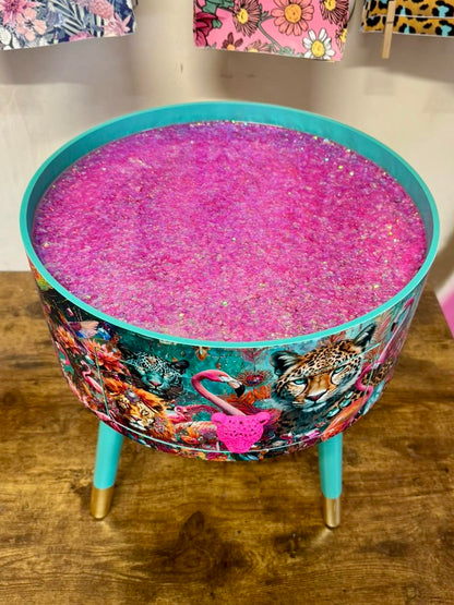 Jewel Leopard turquoise with pink iridescent glitter