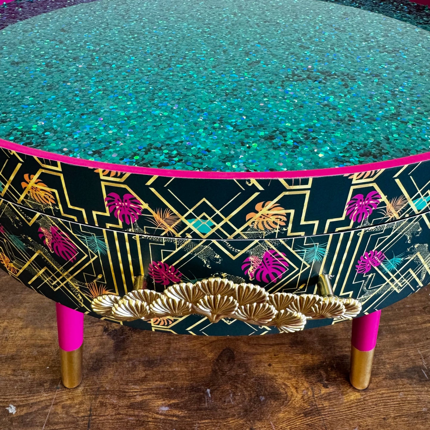 Colourful Art Deco Leopard Coffee Table