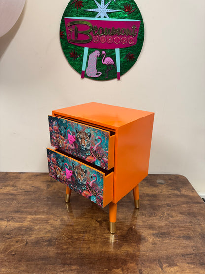 Jewel Leopard Orange  , two drawer square table