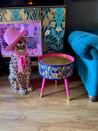 Art deco - Navy Blue Art Deco Birds. Hot Pink with Gold Glitter top.