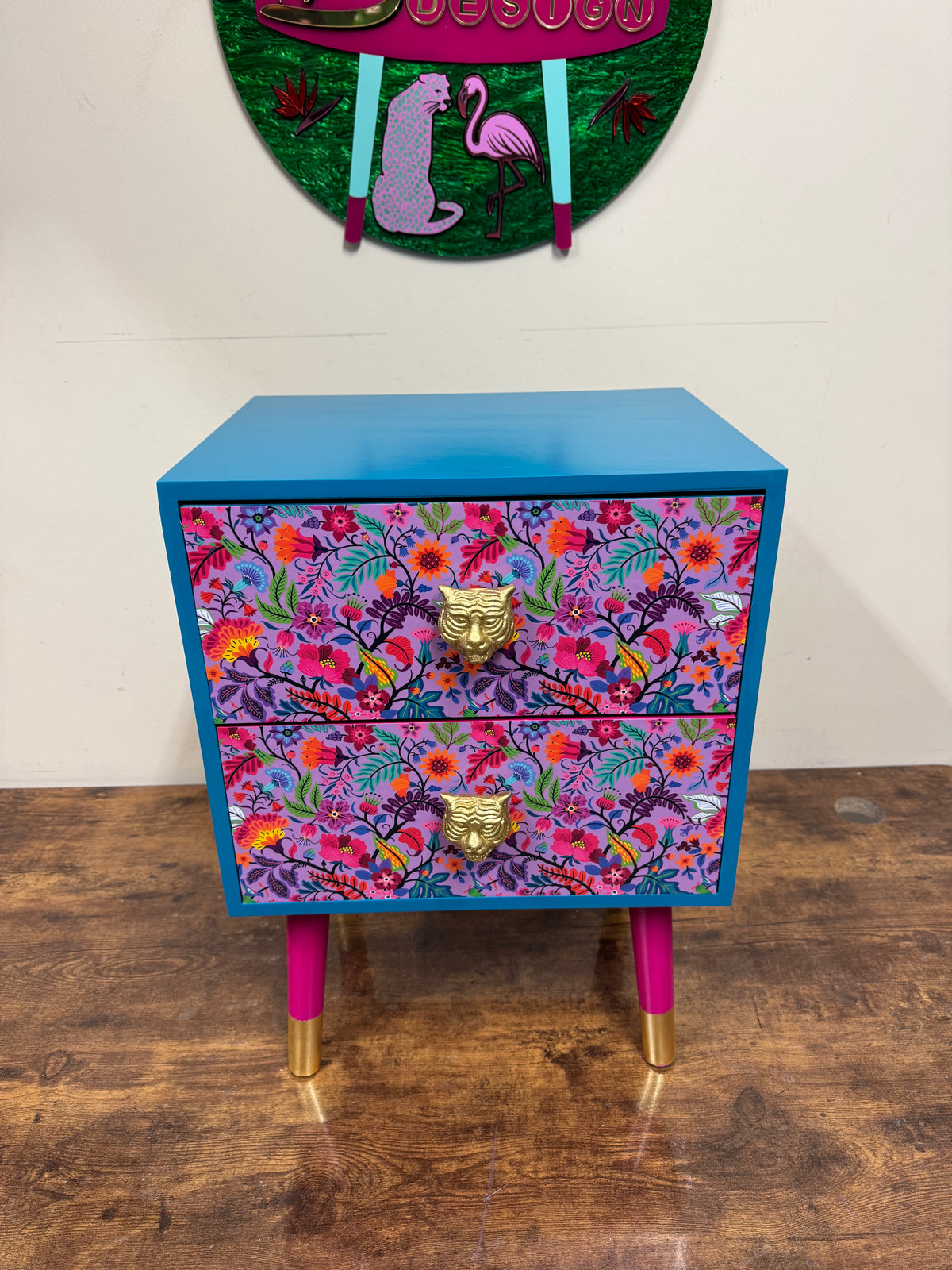 Lilac , Teal and Pink wildflower square table