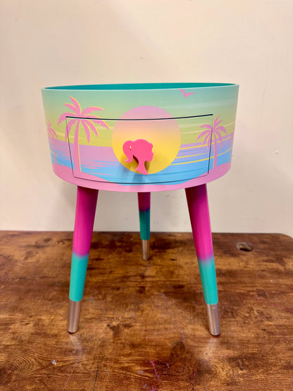 Malibu - Pink with Glitter.  mint and pink ombre, sunset, flamingo, Palm Springs nightstand