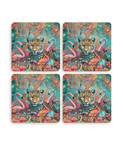 Pack of 4 Coasters Jewel Leopard design