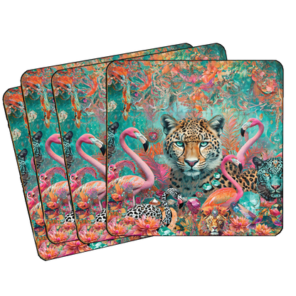 Pack of 4 Coasters Jewel Leopard design