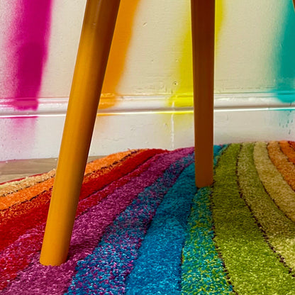 Leopard with Palm - Orange and Hot Pink coffee table , tropical and orange leopard print , Animal and floral print.  Round table with three legs, built in drawer