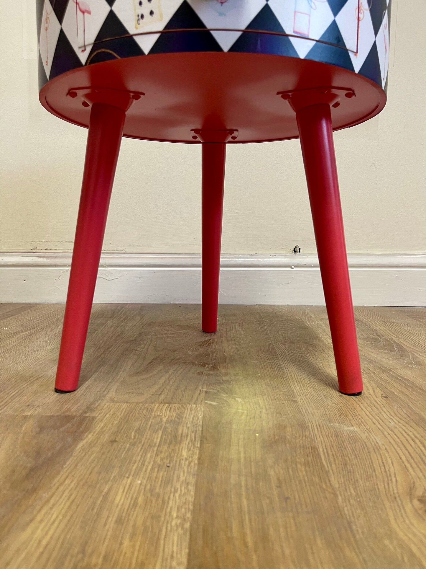 Alice in Wonderland nightstand,  queen of hearts design in black white red . We’re all mad here handle