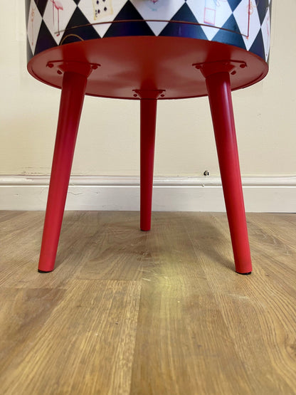 Alice in Wonderland nightstand,  queen of hearts design in black white red . We’re all mad here handle