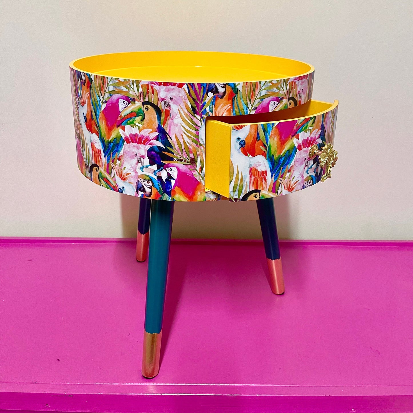 Parrot - Colourful side table for office, jungle decor, tray top end tables for bedroom, tropical decor for home, 5th anniversary gift