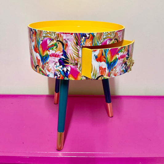 Parrot - Colourful side table for office, jungle decor, tray top end tables for bedroom, tropical decor for home, 5th anniversary gift