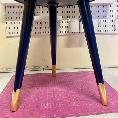 Flocking Fab - Navy and Gold blue side table. Round wooden table with drawer in leopard and flamingo Personalised nightstand and side table.