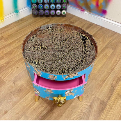 Tiger Table - Turquoise side table for bedroom, pink safari nursery decor girl, animal print tray top end tables with drawer, teenage girl room decor