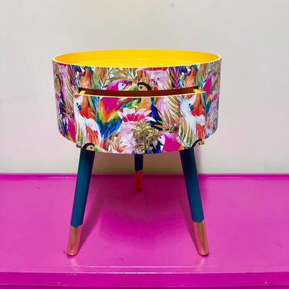 Parrot - Colourful side table for office, jungle decor, tray top end tables for bedroom, tropical decor for home, 5th anniversary gift