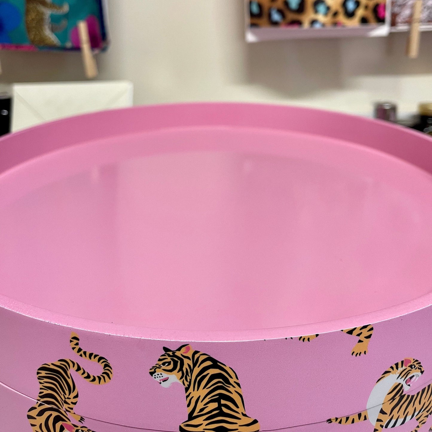 Tiger Table - Light Pink round bedside table . Fun Bright Home Decor . Ideal for Nightstand or side table. Comes with inbuilt drawer