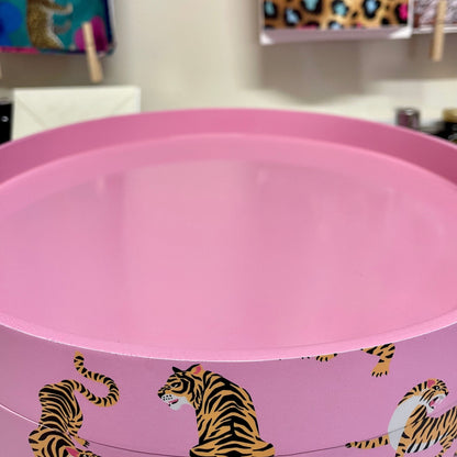 Tiger Table - Light Pink round bedside table . Fun Bright Home Decor . Ideal for Nightstand or side table. Comes with inbuilt drawer