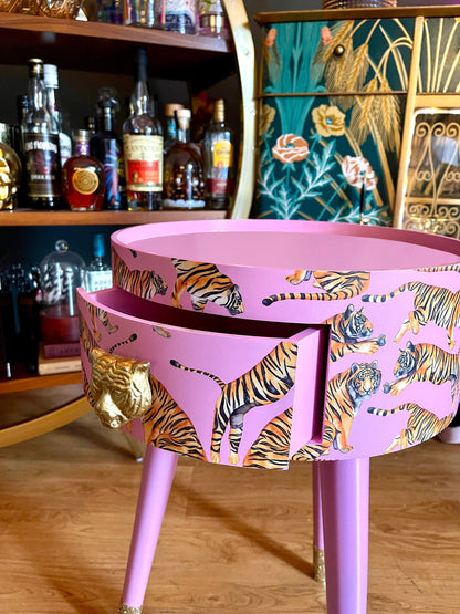 Tiger Table - Light Pink round bedside table . Fun Bright Home Decor . Ideal for Nightstand or side table. Taller legs