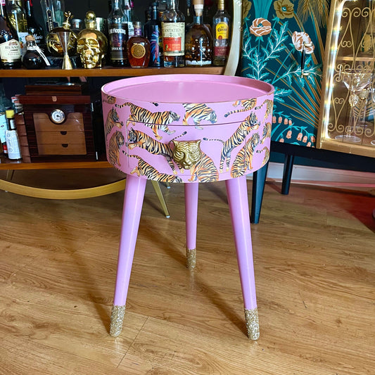 Tiger Table - Light Pink round bedside table . Fun Bright Home Decor . Ideal for Nightstand or side table. Taller legs