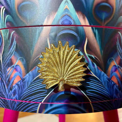 Peacock - Hot Pink , blue, green and teal jewel colours, opulent nightstand, hot pink and navy bedside table, round small table