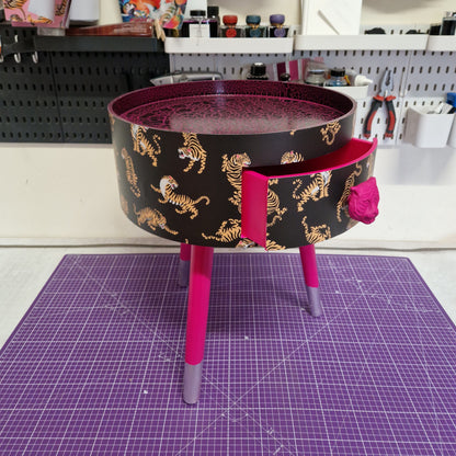 Tiger - Black and hot pink nightstand with tiger design, Eclectic design, Fun Bright Home Decor. Side table storage drawer